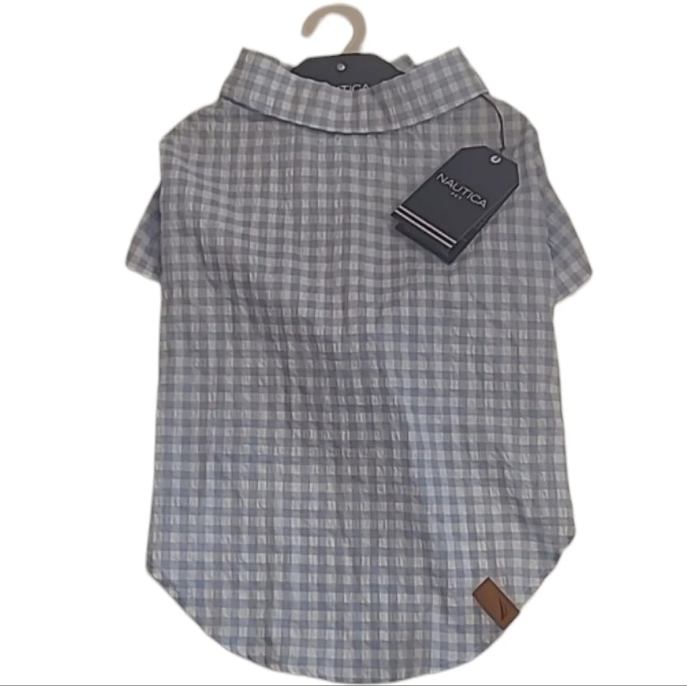 Nautica Plaid Pet Shirt Faux Button Flannel Collared Sleeved Checkered Top NWT